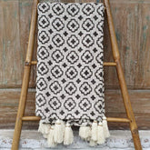 Woven Cotton Throw with Cross Pattern and Tassel Edge | 130×200cm